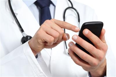 Doctor using smartphone to communicate with patients